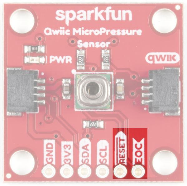 End of Conversion and Reset pins highlighted on the front of the board