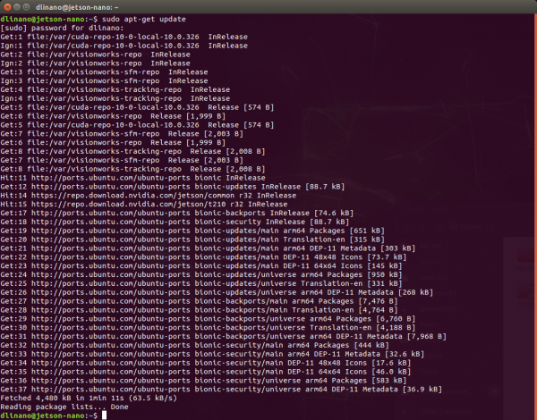 Terminal printout after retrieving OS update package information