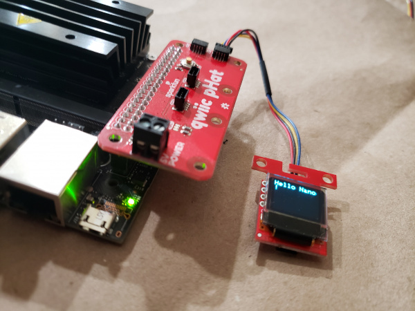 The OLED displaying text