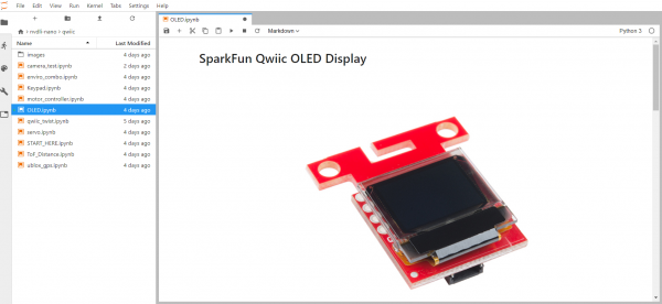 Screenshot of SparkFun Qwiic OLED Notebook