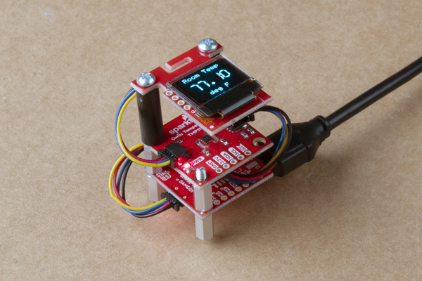 Temperature being read by the Qwiic TMP117 and Displayed on the micro OLED