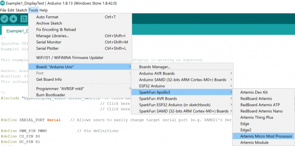 Artemis MicroMod processor dropdown