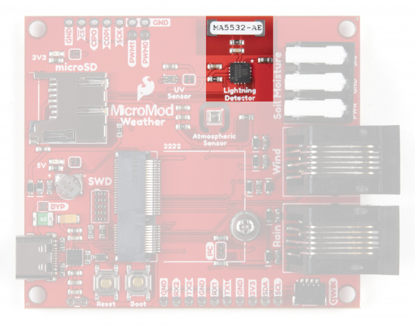 Weather Carrier Board with AS3935 and Antenna Highlighted.