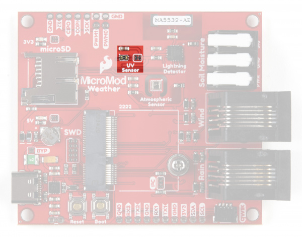 Weather Carrier Board with VEML6075 Highlighted.