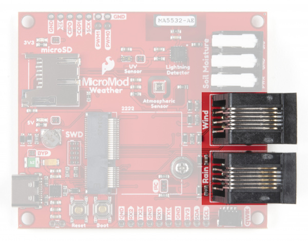 Weather Carrier Board with Wind and Rain RJ11 Jacks Highlighted.