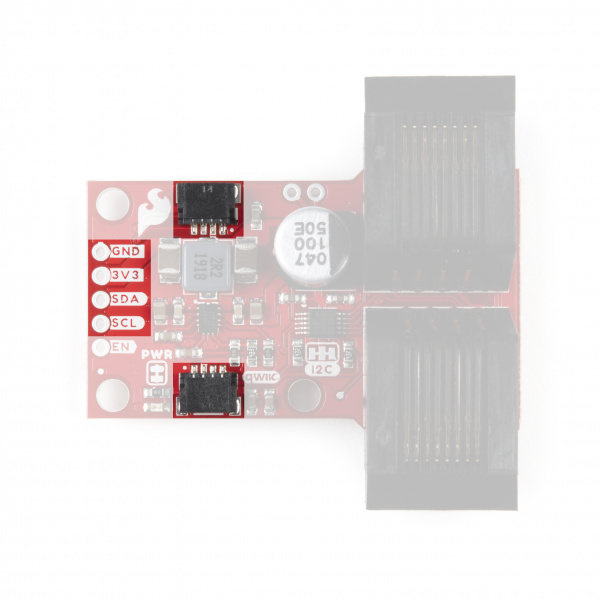 Photo of QwiicBus MidPoint highlighting Qwiic and I2C Pins