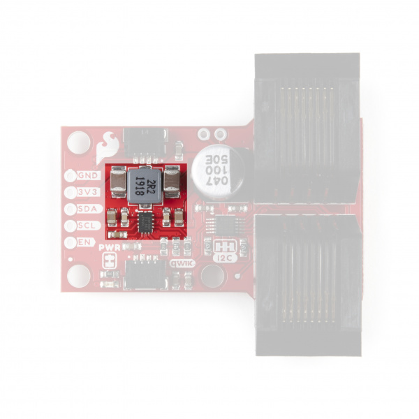 Photo of QwiicBus MidPoint highlighting LMR33630 regulator circuit.