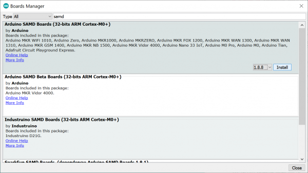 Installing the Arduino SAMD Core  with the Arduino IDE Board Manager