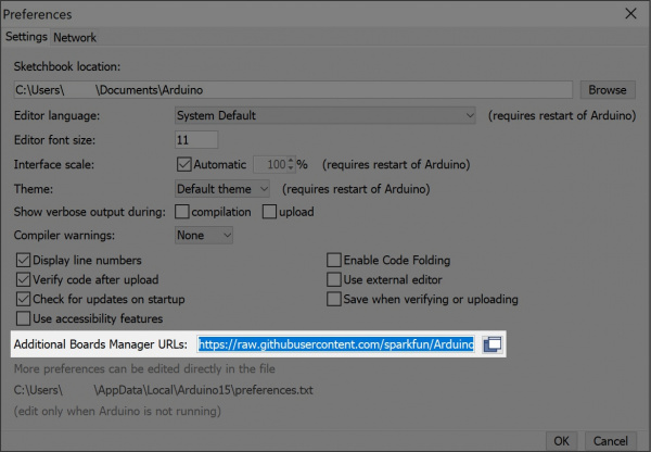 Arduino IDE Preferences Additional Board Manager URLs