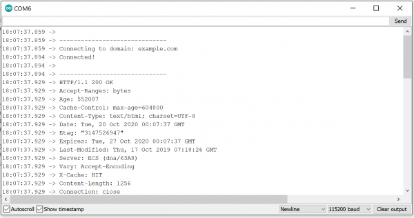 WiFi example serial terminal output