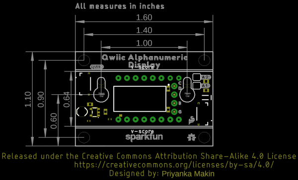 The board measures 1.6" x 1.1"