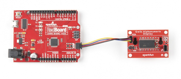 Alphanumeric plugged into RedBoard via Qwiic cables