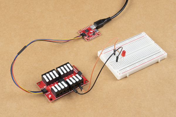 Demo circuit for example 1 using an LED as the output.