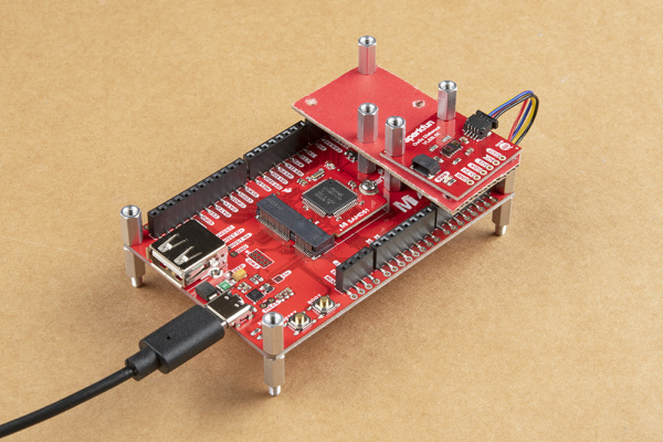 Qwiic-Enabled Device Mounted with Standoffs and Cardboard Adapter