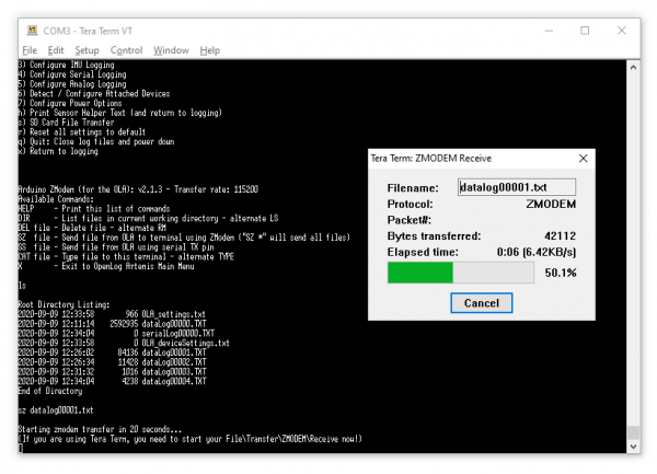 Tera Term and ZMODEM Receiving Progress Bar