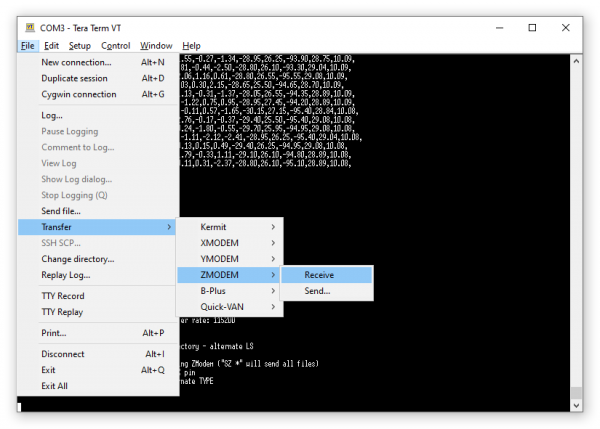 Tera Term ZMODEM File Tranfer Protocol