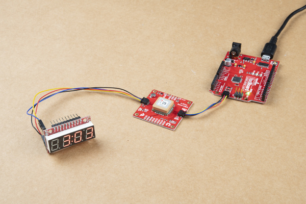 Qwiic GPS Clock with 7-Segment Serial Display and an Arduino