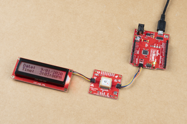 Qwiic GPS Clock with Serial Enabled LCD and an Arduino