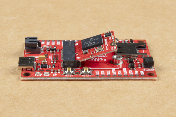 Teensy Processor Board is inserted into the M.2 connector at a 45 degree angle.