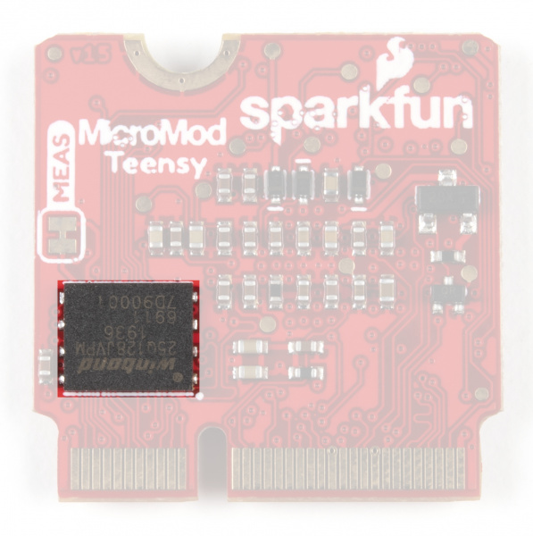 Photo of the Teensy Processor highlighting the W25Q128JV-DTR Flash IC.