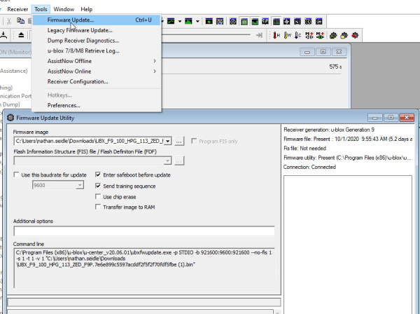 Using the firmware update tool in u-center