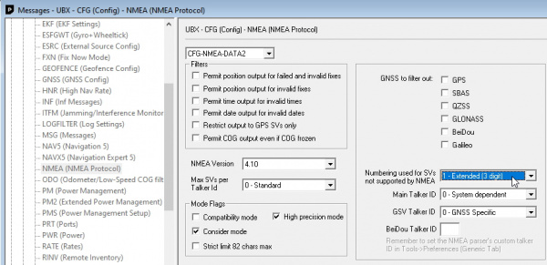 Enabling SV numbering and high precision NMEA