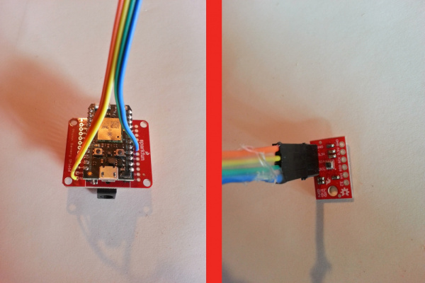 the BME280 sensor board soldered to the photon battery shield