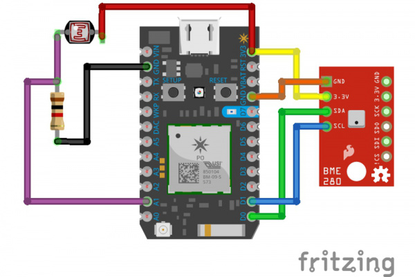 Photon to CdS circuit schematic, with BME280