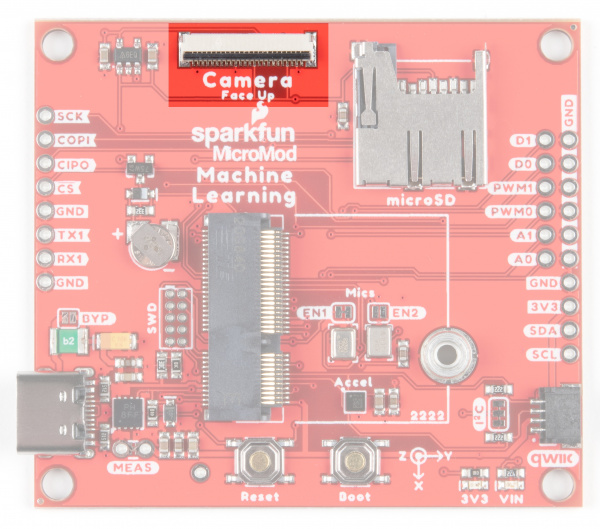 Image of the board with the camera connector highlighted