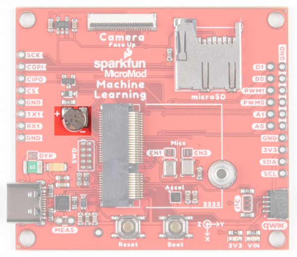 Image of the board with the Li battery highlighted