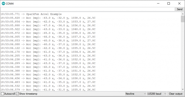 Accelerometer serial output