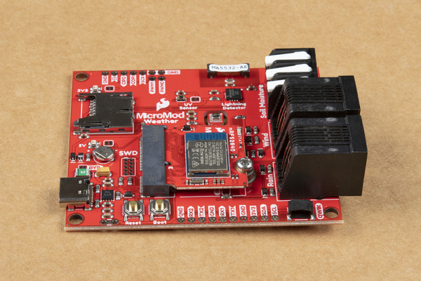 MicroMod nRF52840 Processor secured to the Weather Carrier Board.