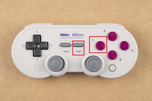 The Y button and the start button are highlighted
