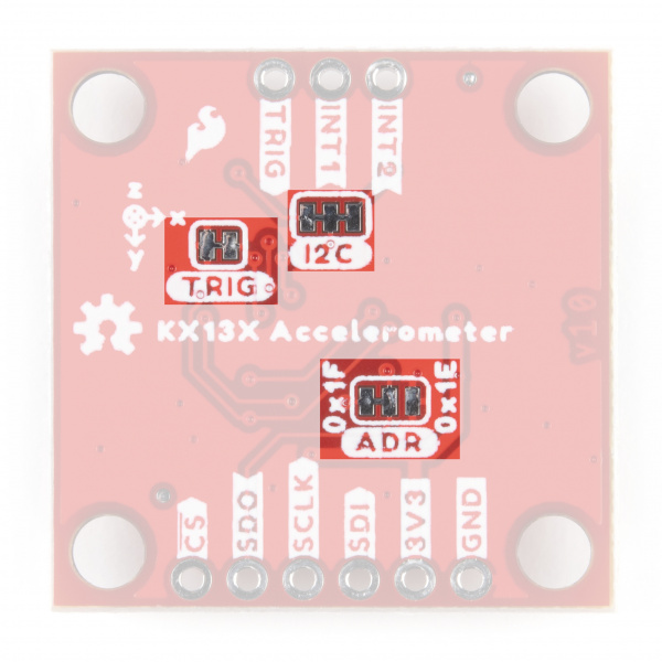 Photo highlighting the solder jumpers on the bottom of the board.