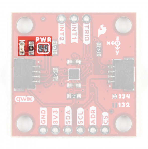 Photo highlighting the Power LED solder jumper.