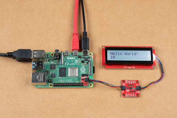 RGB Character Serial LCD Displaying Hello World with Counter