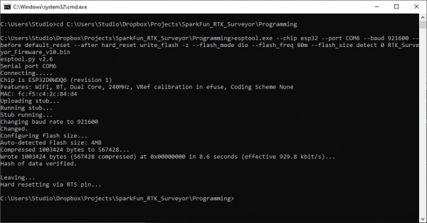Programming via the esptool CLI