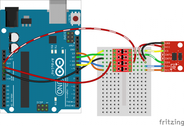 SPI ADXL345 to Arduino via BD-LLC