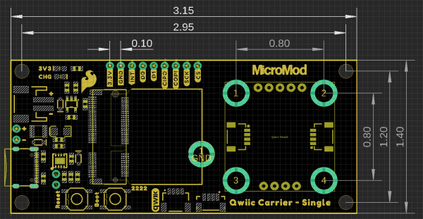 MicroMod Qwiic carrier board dimensions - single