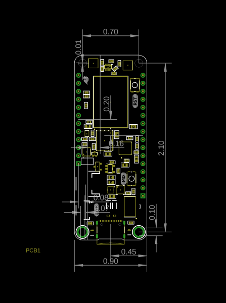 Board measures 2.10 inches by 0.9 inches