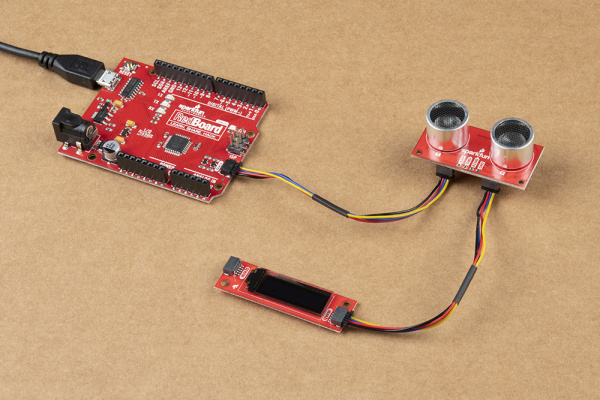 Image of all three boards hooked up via Qwiic cables