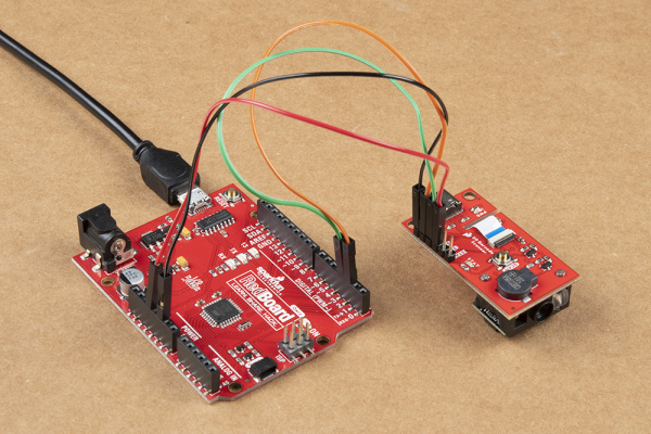 Completed TTL UART circuit with SparkFun RedBoard