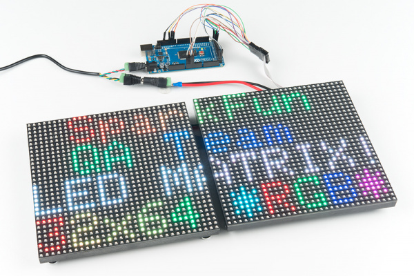 Arduino Mega with two 32x32 RGB LED Matrices for an array of 32x64 