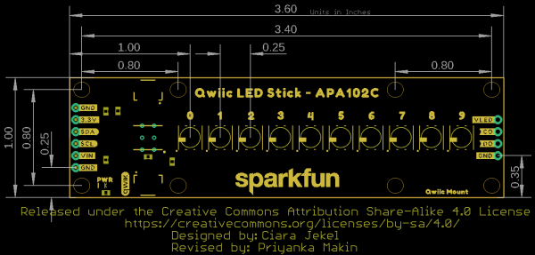 Qwiic LED Stick Dimensional Drawing