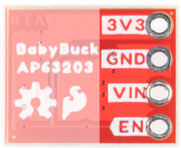 Plated through holes on the baby buck used for input and output