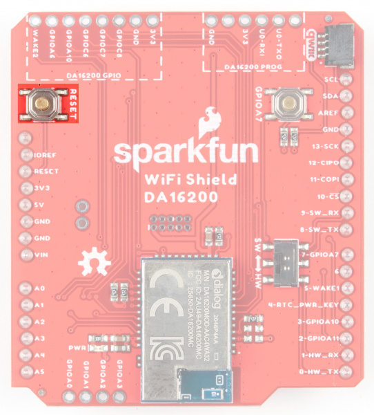 Arduino reset button is the button on the left of the board