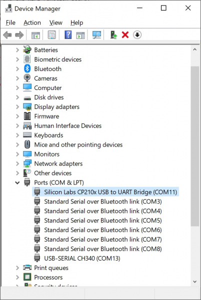 CP2101 in the Device Manager