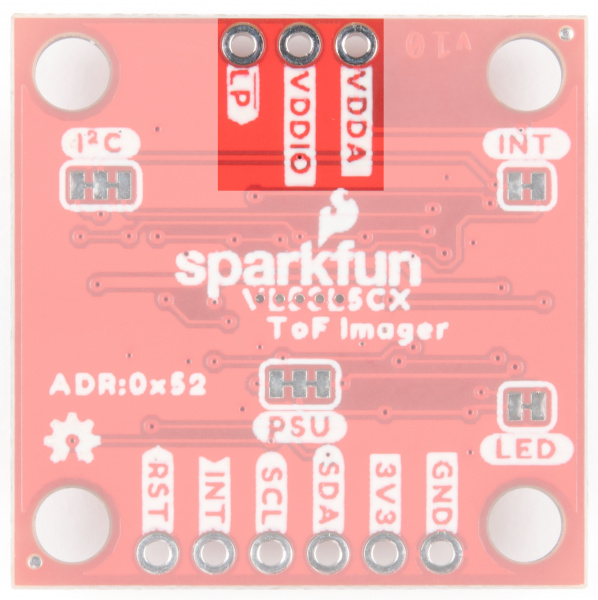 LP, VDDIO, and VDDA all live on the top side of the back of the board (in that order from left)
