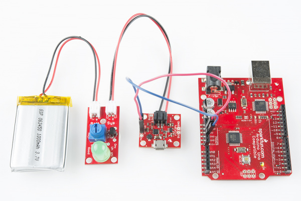 Uh-Oh Battery Indicator Hooked up to an Arduino