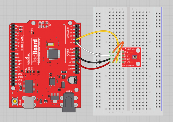 UV Sensor in Breadboard with Arduino